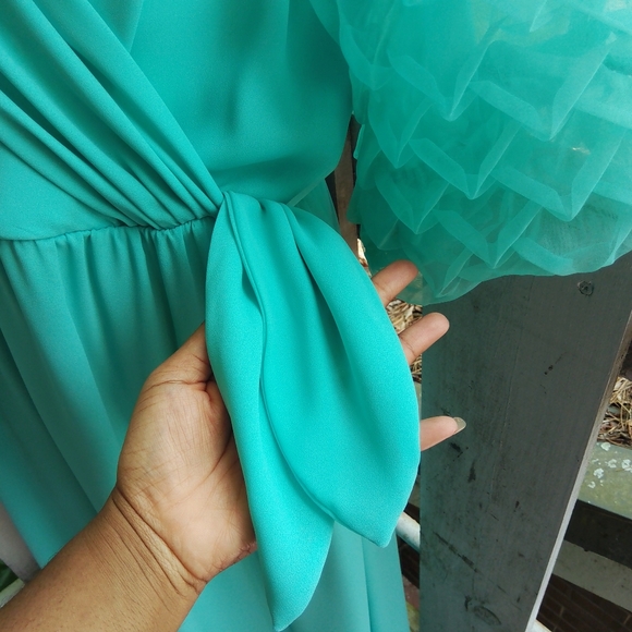 Vintage 60s 1970s Cottage Retro Glam Puff Sleeve Maxi Dress - Picture 12 of 14